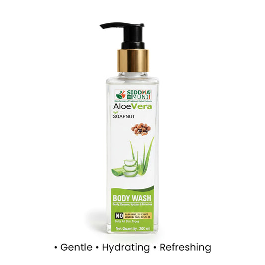 Bottle of Siddharta Aloe Vera Soapnut Body Wash on a white background